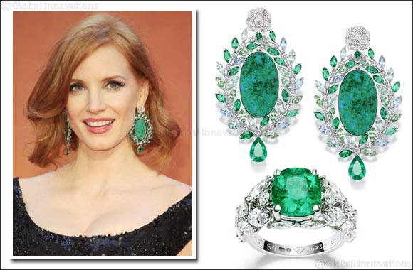 Piaget International Brand Ambassador, Jessica Chastain wears Piaget at her London Movie Premiere for The Martian