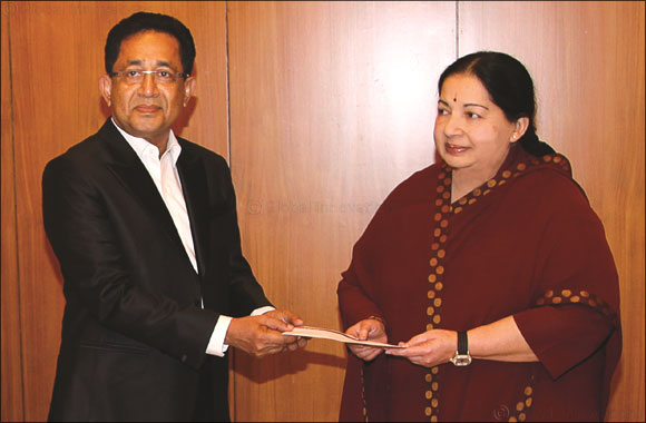 Joy Alukkas presents Rs.3 Crore aid to Hon'ble Chief Minister Jayalalithaa to support Chennai Flood rehabilitation programs.