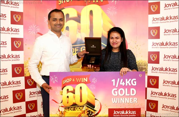 Joyalukkas presents  Kilo Gold to the Winner of the ongoing Joyalukkas Shop & Win Upto 60 Kg Gold' promotion.