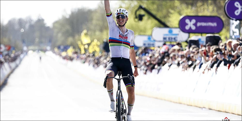 Tadej Pogačar roars to record-equalling third Ronde van Vlaanderen title