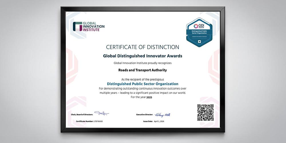 RTA Wins �Distinguished Public Sector Organisation' Award from Global Innovation Institute