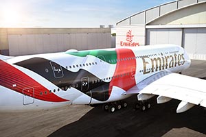 Emirates unveils a striking new UAE flag livery on its A380