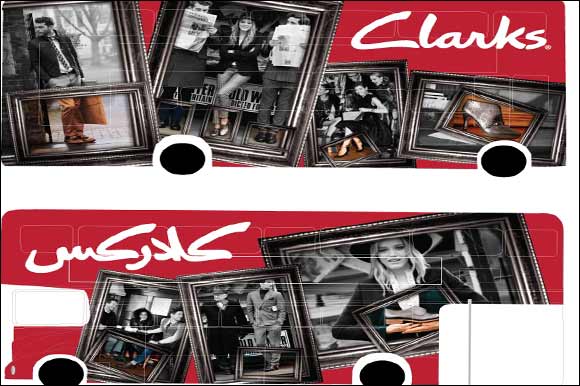 Iconic Clarks Double Decker Bus on the streets of Dubai