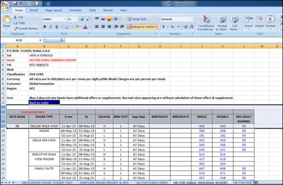 Global Innovations Travel Technology Alert: Excel Tariff - viewing data in one go